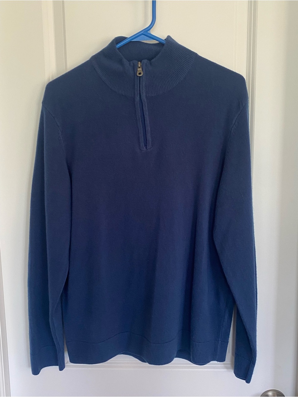 Via Europa Sweater Mens Medium Blue Mock Neck 1/4 Zip Knit Pullover Casual